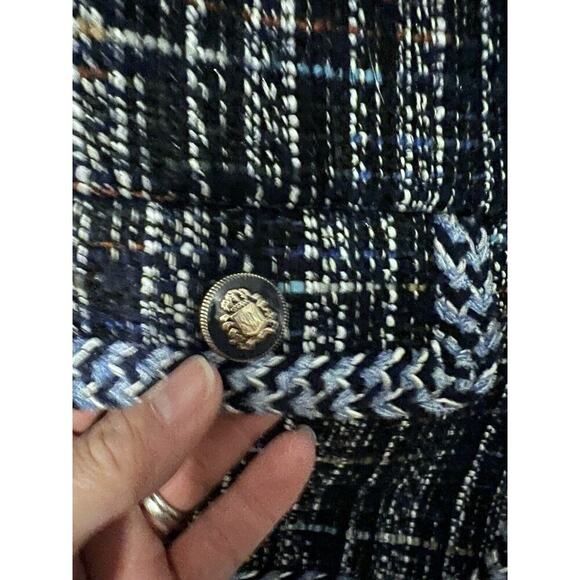 Talbots Plus Size 16 Blue Houndstooth Blazer Coat Suit Business Casual Career - Picture 2 of 11